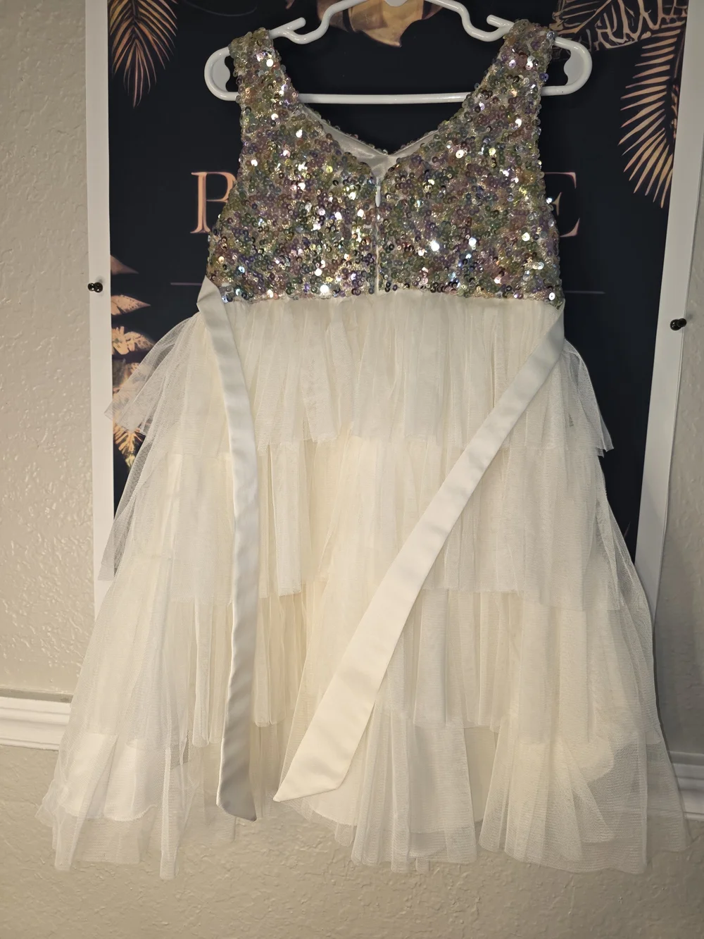 American Princess Ivory Tiered Tulle Dress with Multicolor Sequin Bodice